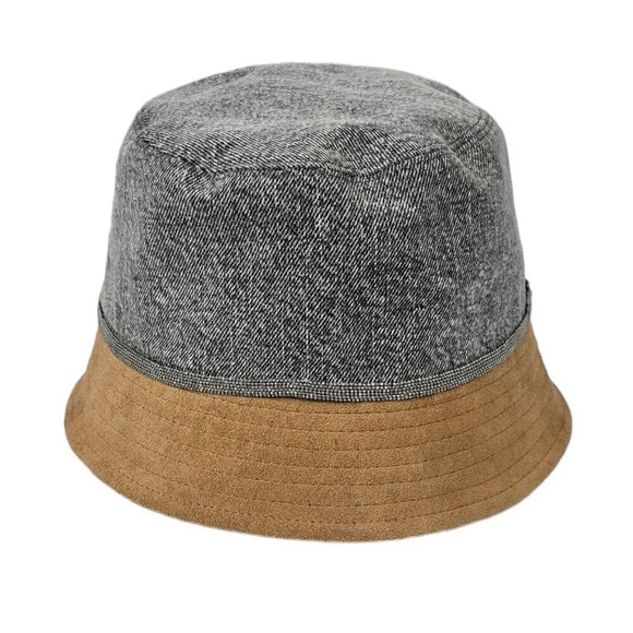Brunello Cucinelli Bucket Hat Beaded Detail Denim Suede Size Small Authenticated - Picture 1 of 15